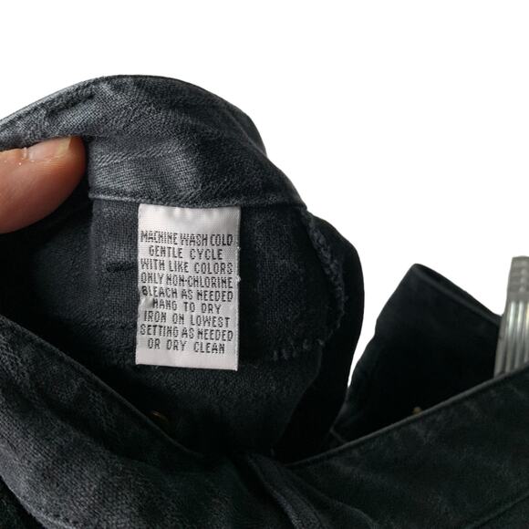 Saks Fifth Avenue Pants Women 40 Black Straight Leg Cotton Jean High-Rise Hemmed - Picture 7 of 7